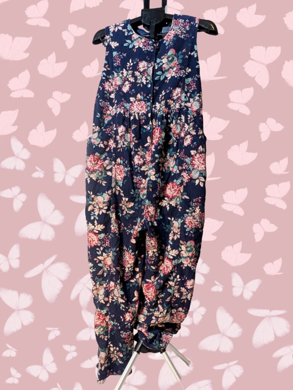 Laura Ashley Jumpsuit sz M Floral Corduroy Sleeveless Relaxed One Piece Ireland